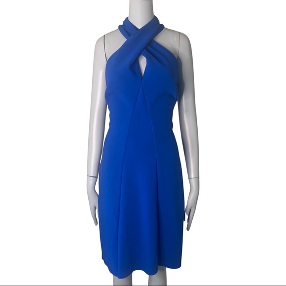 NWT KOBI HALPERIN Prima Cross Front Halter Dress Ponte Knit Azure Blue Size M - Picture 14 of 15
